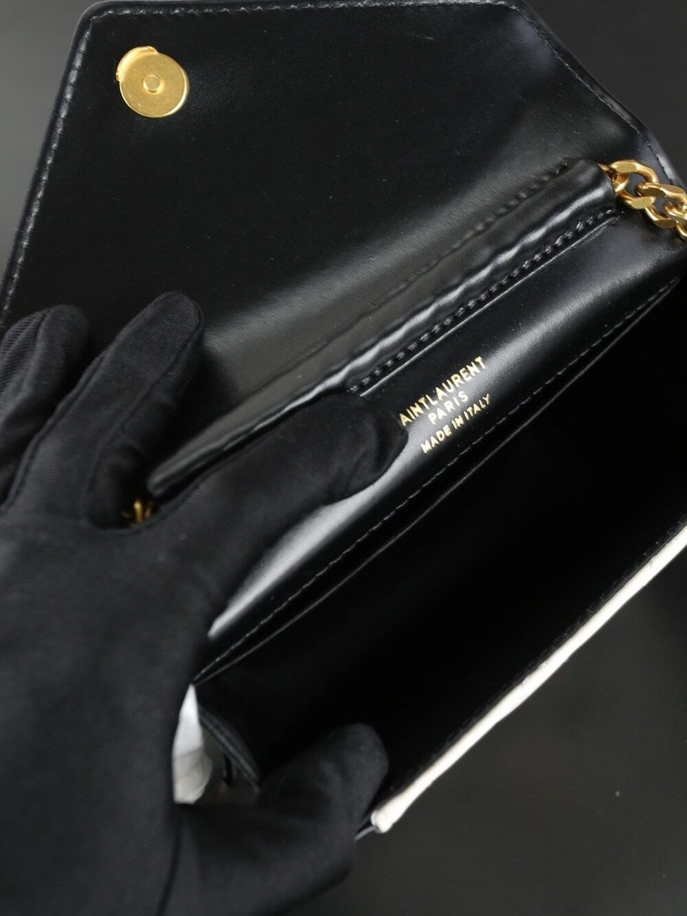 Yves Saint Laurent Gaby Mini Black and White Quilted Chain Bag - Picture 5 of 7